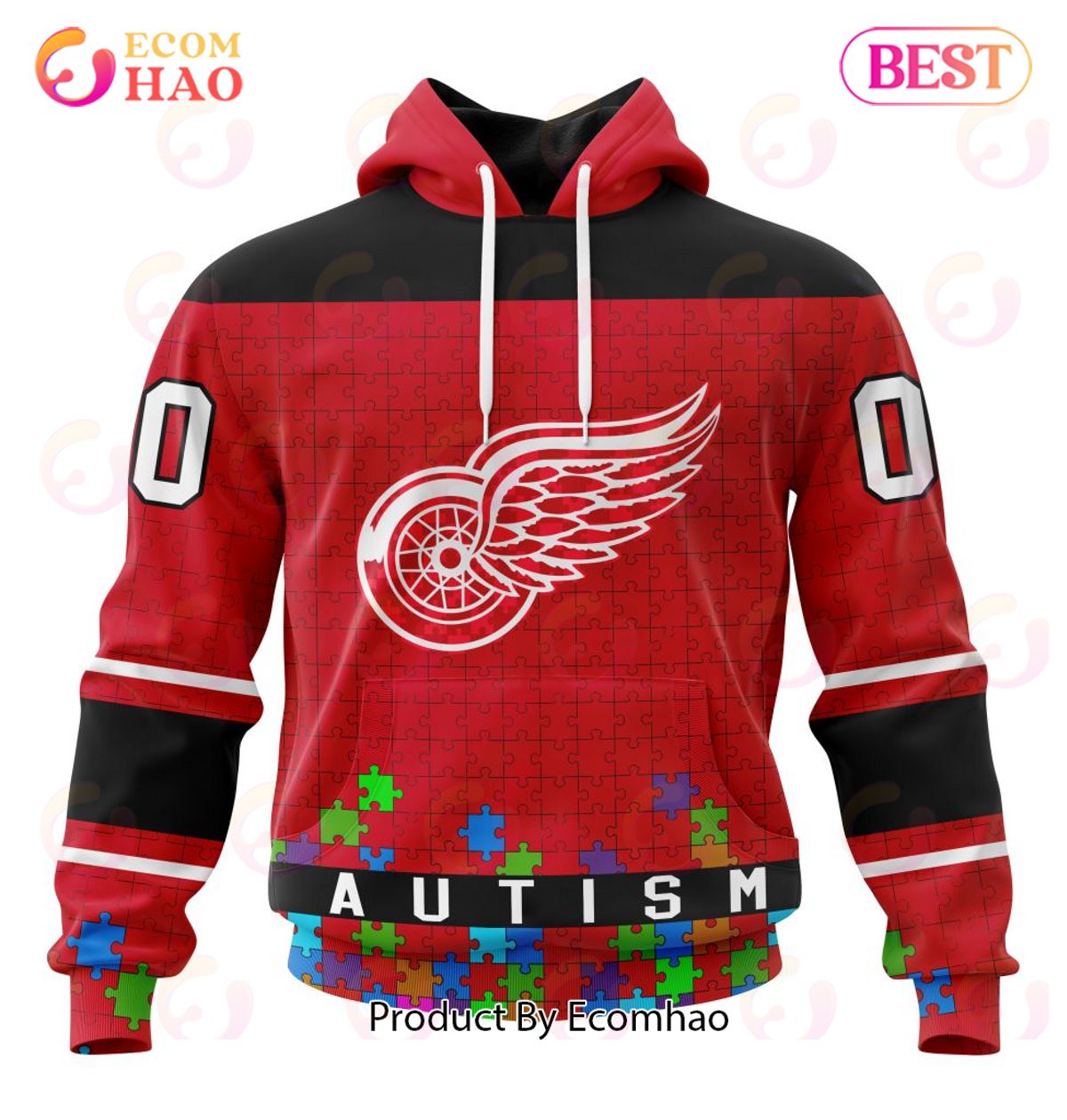 NHL Detroit Red Wings Specialized Unisex Kits Hockey Fights Against Autism 3D Hoodie