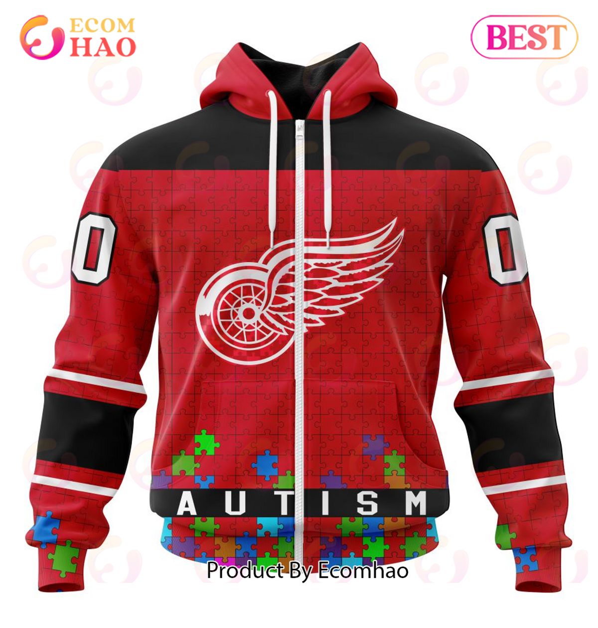 NHL Detroit Red Wings Specialized Unisex Kits Hockey Fights Against Autism 3D Hoodie