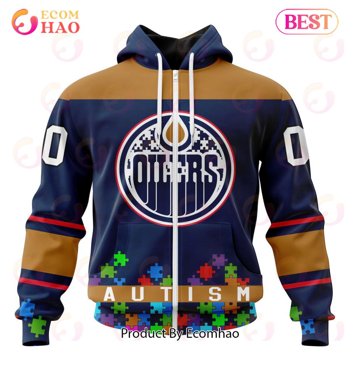 NHL Edmonton Oilers Specialized Unisex Kits Hockey Fights Against Autism 3D Hoodie