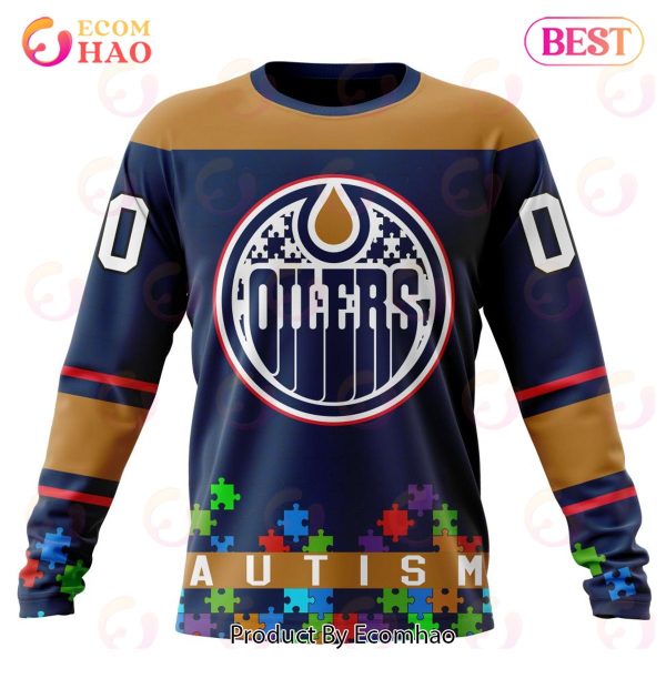 NHL Edmonton Oilers Specialized Unisex Kits Hockey Fights Against Autism 3D Hoodie
