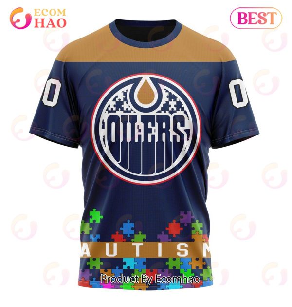 NHL Edmonton Oilers Specialized Unisex Kits Hockey Fights Against Autism 3D Hoodie