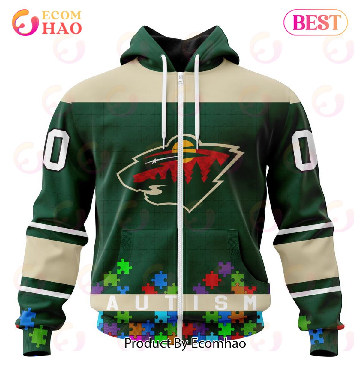 NHL Minnesota Wild Specialized Unisex Kits Hockey Fights Against Autism 3D Hoodie