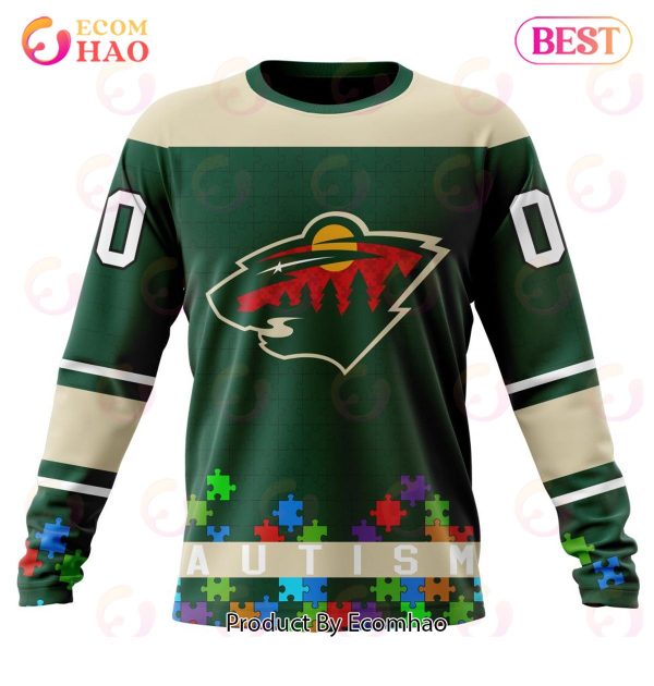 NHL Minnesota Wild Specialized Unisex Kits Hockey Fights Against Autism 3D Hoodie