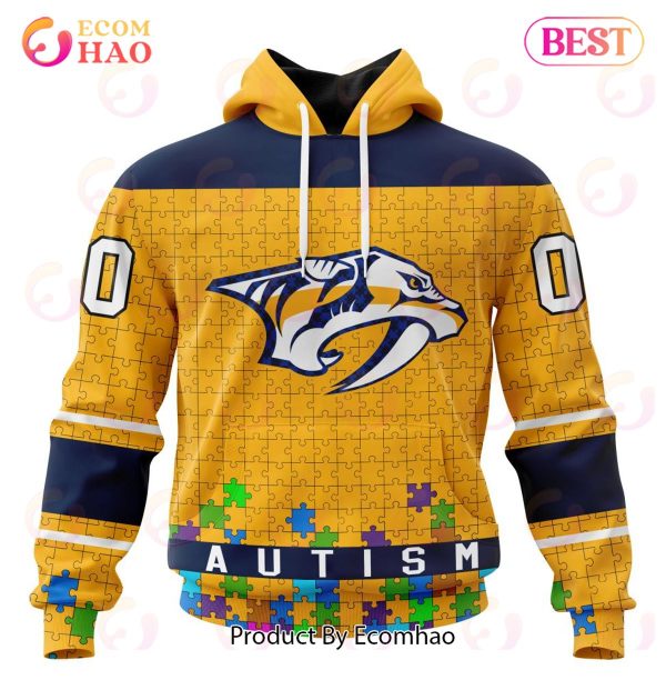 NHL Nashville Predators Specialized Unisex Kits Hockey Fights Against Autism 3D Hoodie