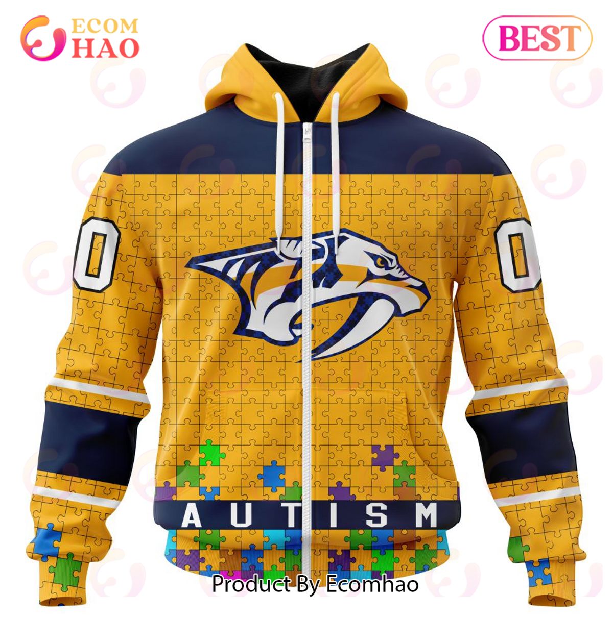 NHL Nashville Predators Specialized Unisex Kits Hockey Fights Against Autism 3D Hoodie