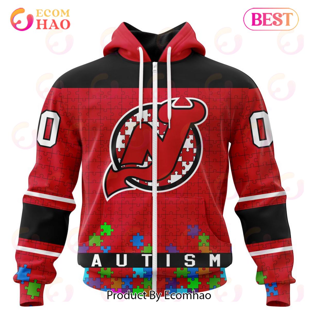 NHL New Jersey Devils Specialized Unisex Kits Hockey Fights Against Autism 3D Hoodie