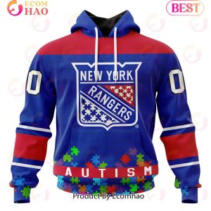 NHL New York Rangers Specialized Unisex Kits Hockey Fights Against Autism 3D Hoodie