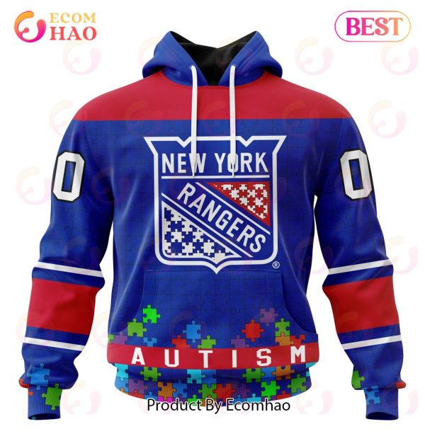 NHL New York Rangers Specialized Unisex Kits Hockey Fights Against Autism 3D Hoodie