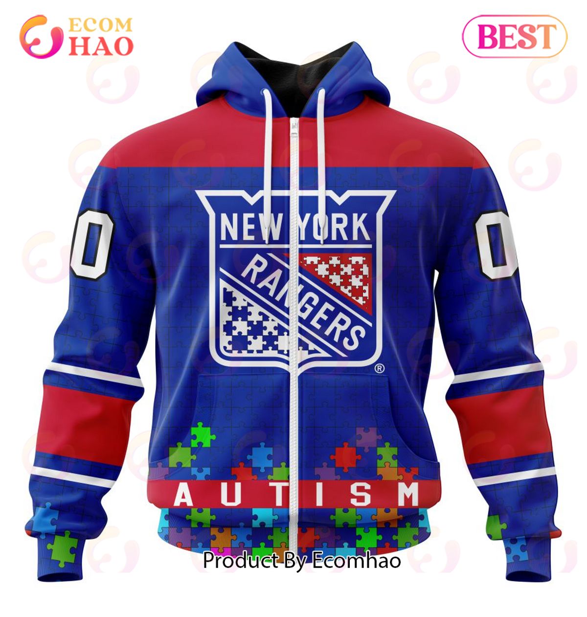 NHL New York Rangers Specialized Unisex Kits Hockey Fights Against Autism 3D Hoodie