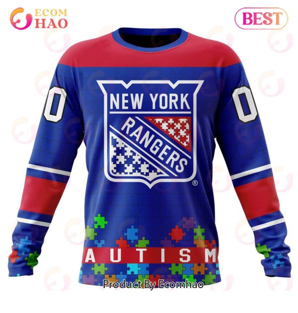 NHL New York Rangers Specialized Unisex Kits Hockey Fights Against Autism 3D Hoodie