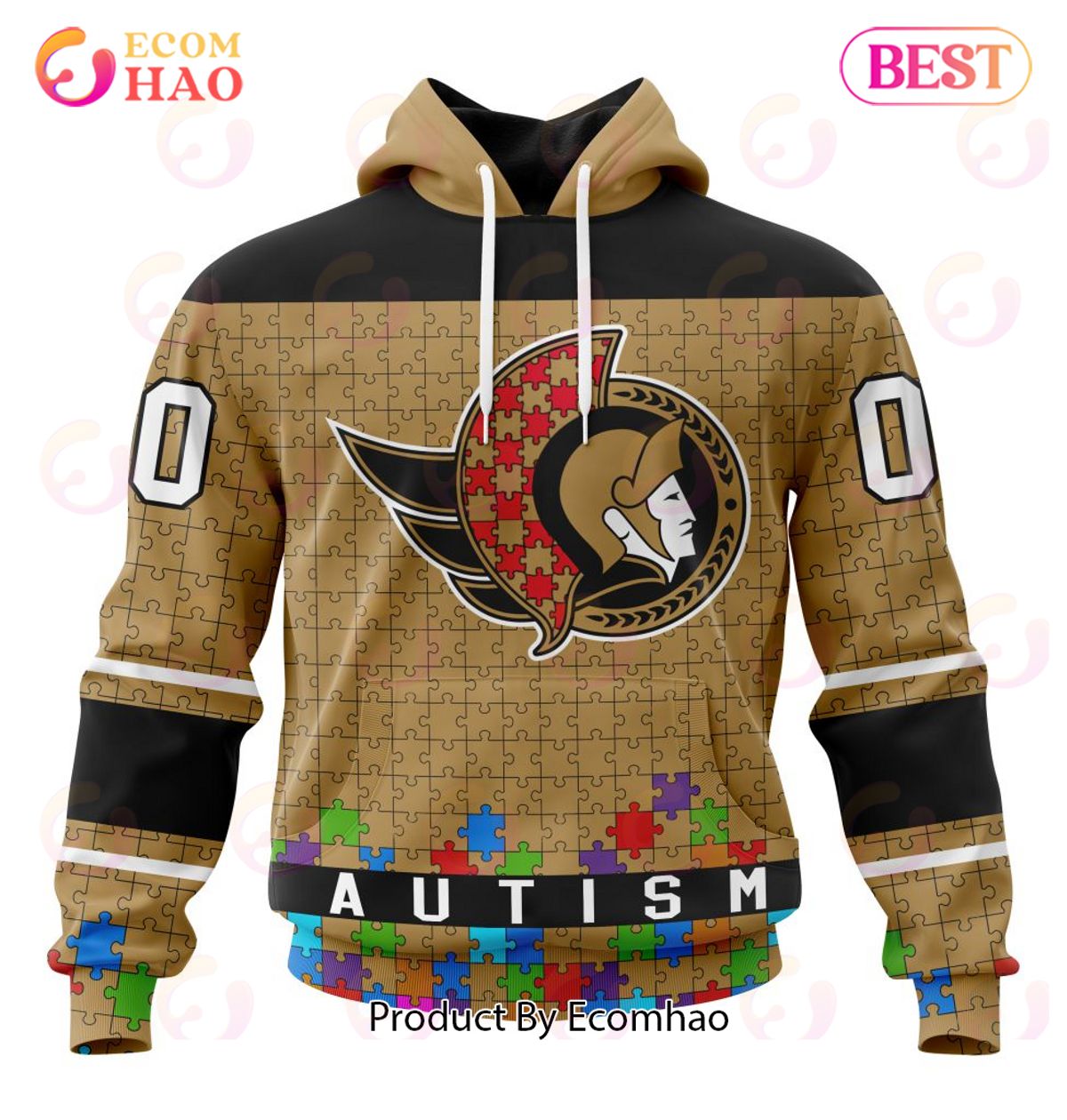 NHL Ottawa Senators Specialized Unisex Kits Hockey Fights Against Autism 3D Hoodie