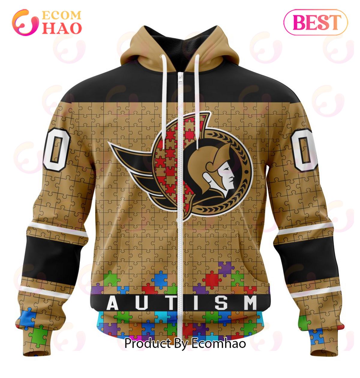 NHL Ottawa Senators Specialized Unisex Kits Hockey Fights Against Autism 3D Hoodie