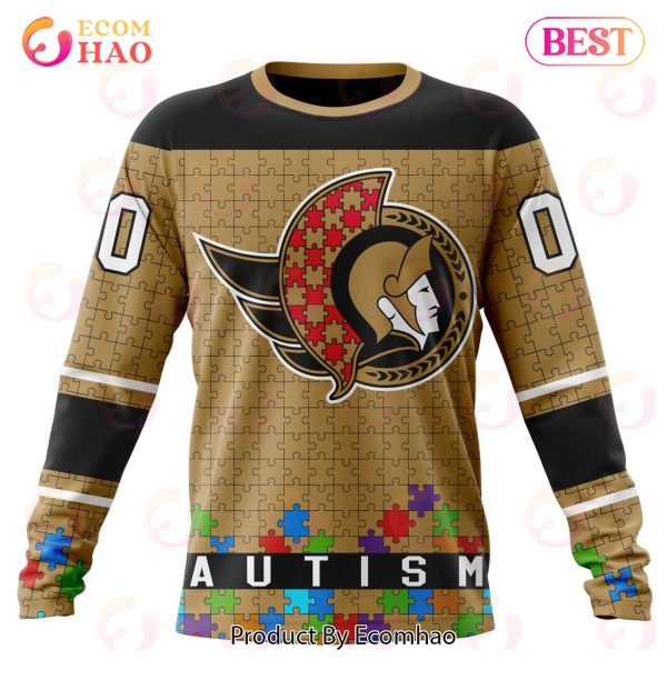 NHL Ottawa Senators Specialized Unisex Kits Hockey Fights Against Autism 3D Hoodie
