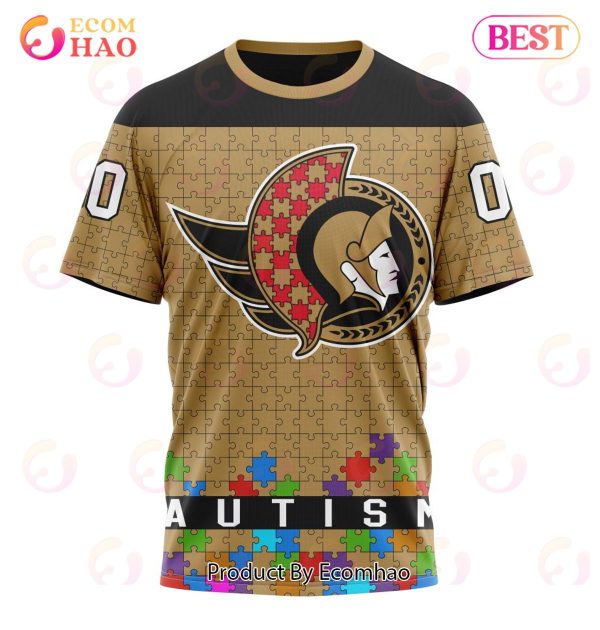 NHL Ottawa Senators Specialized Unisex Kits Hockey Fights Against Autism 3D Hoodie