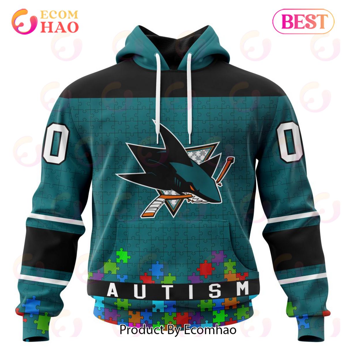 NHL San Jose Sharks Specialized Unisex Kits Hockey Fights Against Autism 3D Hoodie