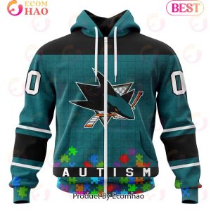 NHL San Jose Sharks Specialized Unisex Kits Hockey Fights Against Autism 3D Hoodie