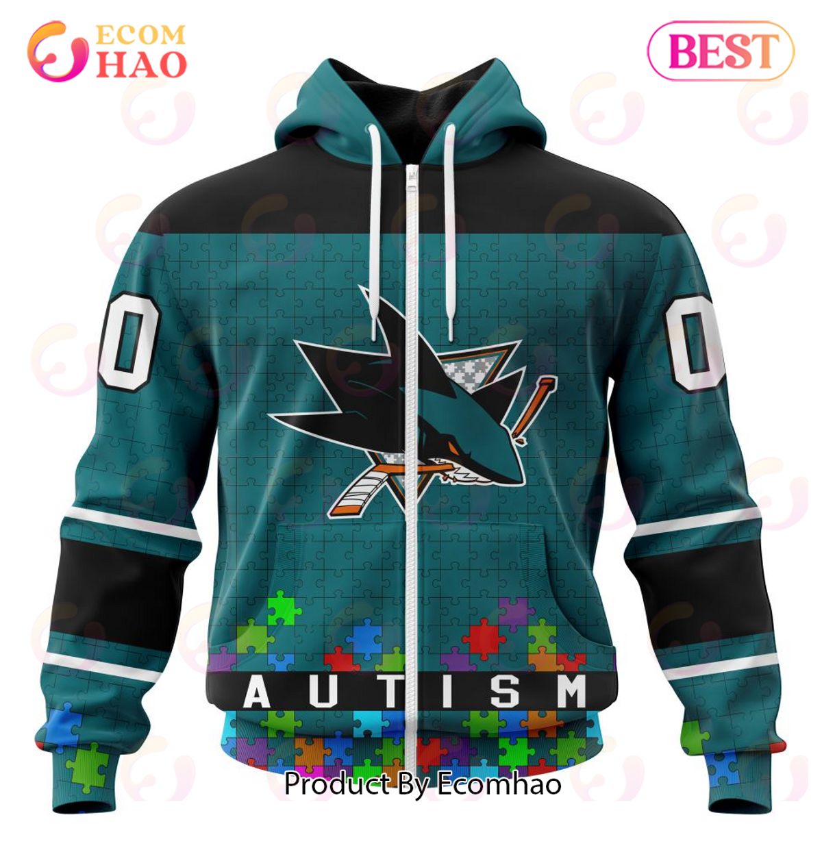 NHL San Jose Sharks Specialized Unisex Kits Hockey Fights Against Autism 3D Hoodie