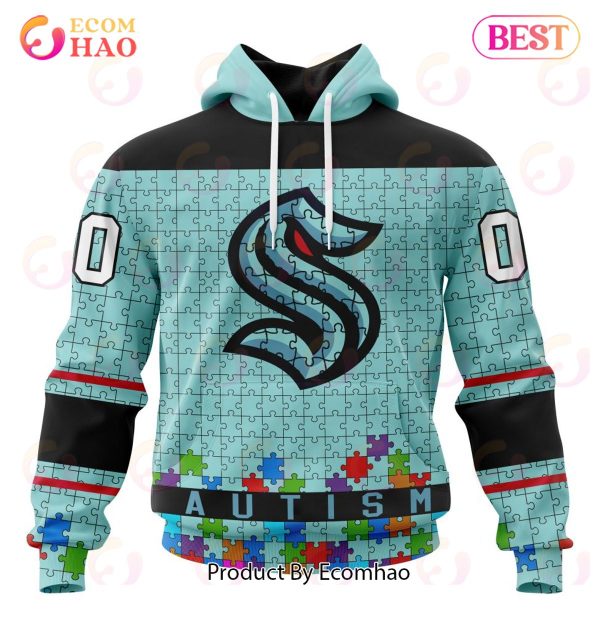 NHL Seattle Kraken Specialized Unisex Kits Hockey Fights Against Autism 3D Hoodie