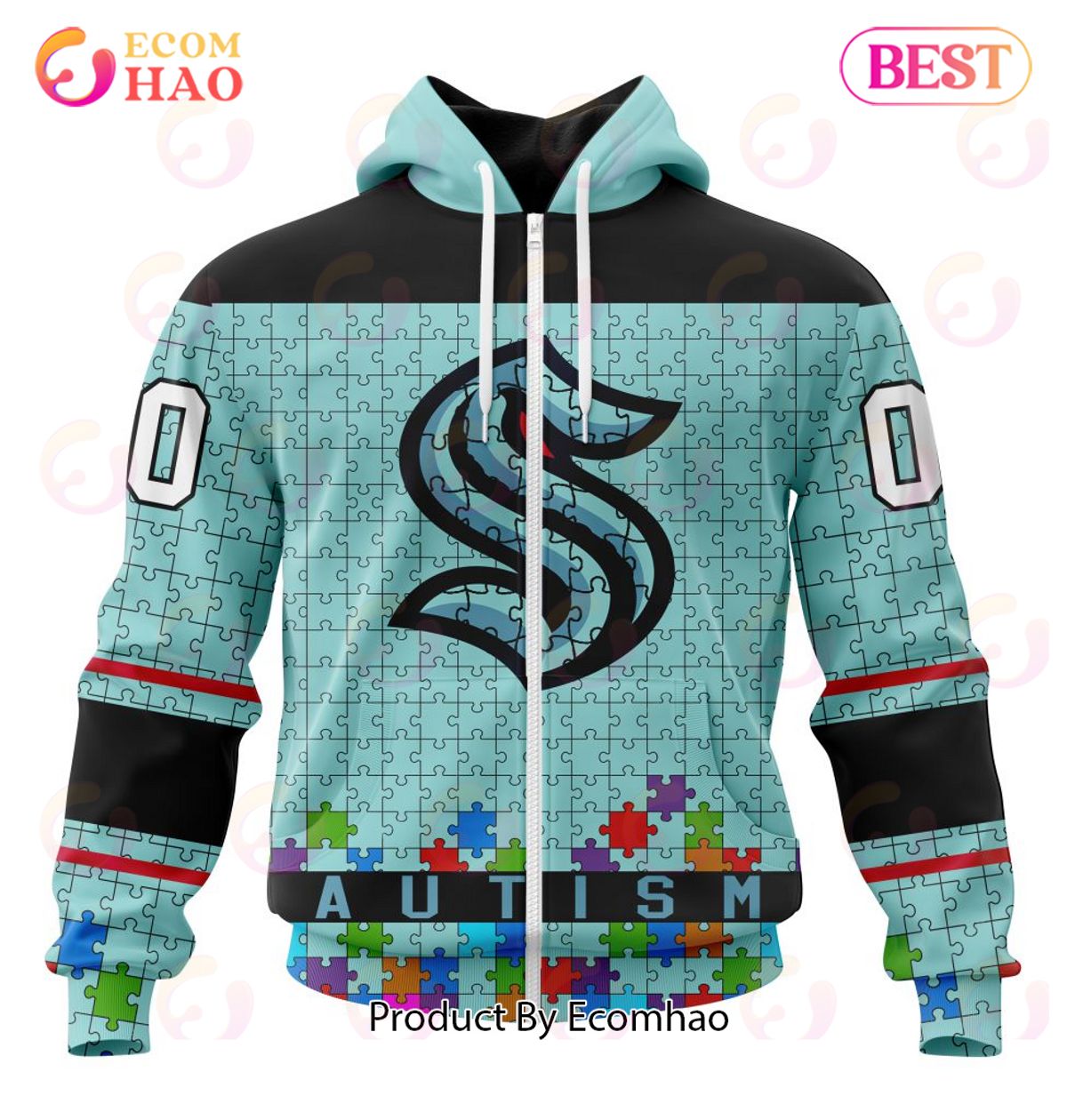 NHL Seattle Kraken Specialized Unisex Kits Hockey Fights Against Autism 3D Hoodie