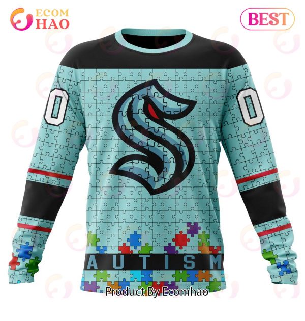 NHL Seattle Kraken Specialized Unisex Kits Hockey Fights Against Autism 3D Hoodie