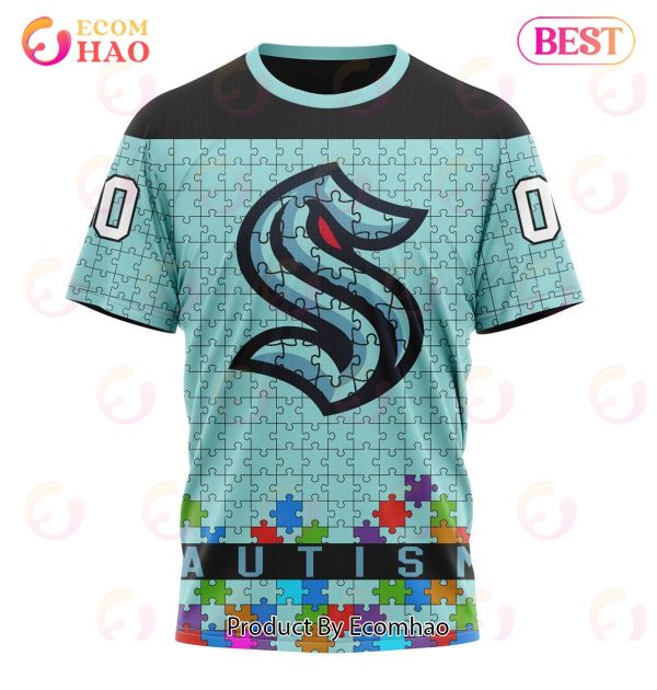 NHL Seattle Kraken Specialized Unisex Kits Hockey Fights Against Autism 3D Hoodie