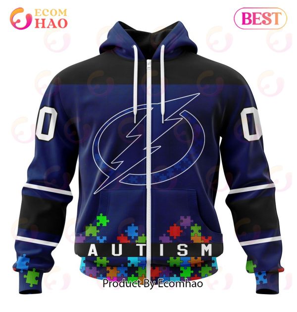 NHL Tampa Bay Lightning Specialized Unisex Kits Hockey Fights Against Autism 3D Hoodie
