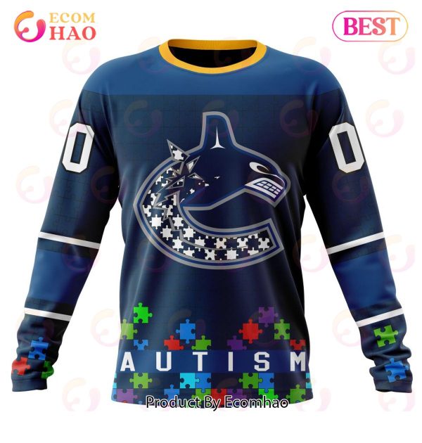NHL Vancouver Canucks Specialized Unisex Kits Hockey Fights Against Autism 3D Hoodie