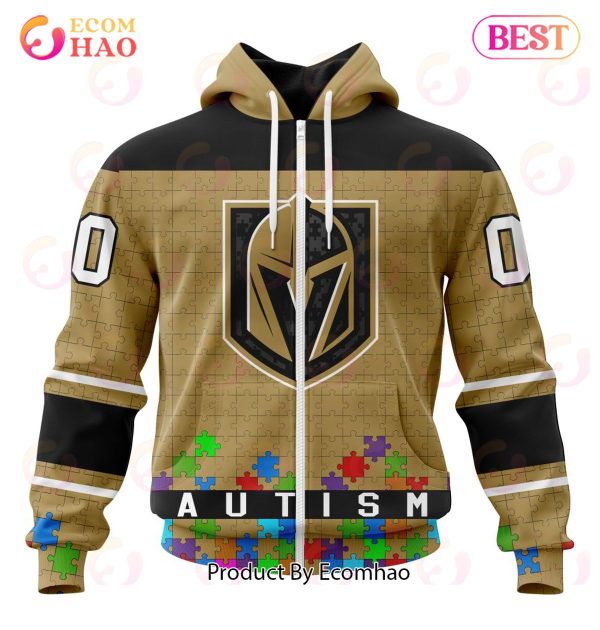 NHL Vegas Golden Knights Specialized Unisex Kits Hockey Fights Against Autism 3D Hoodie