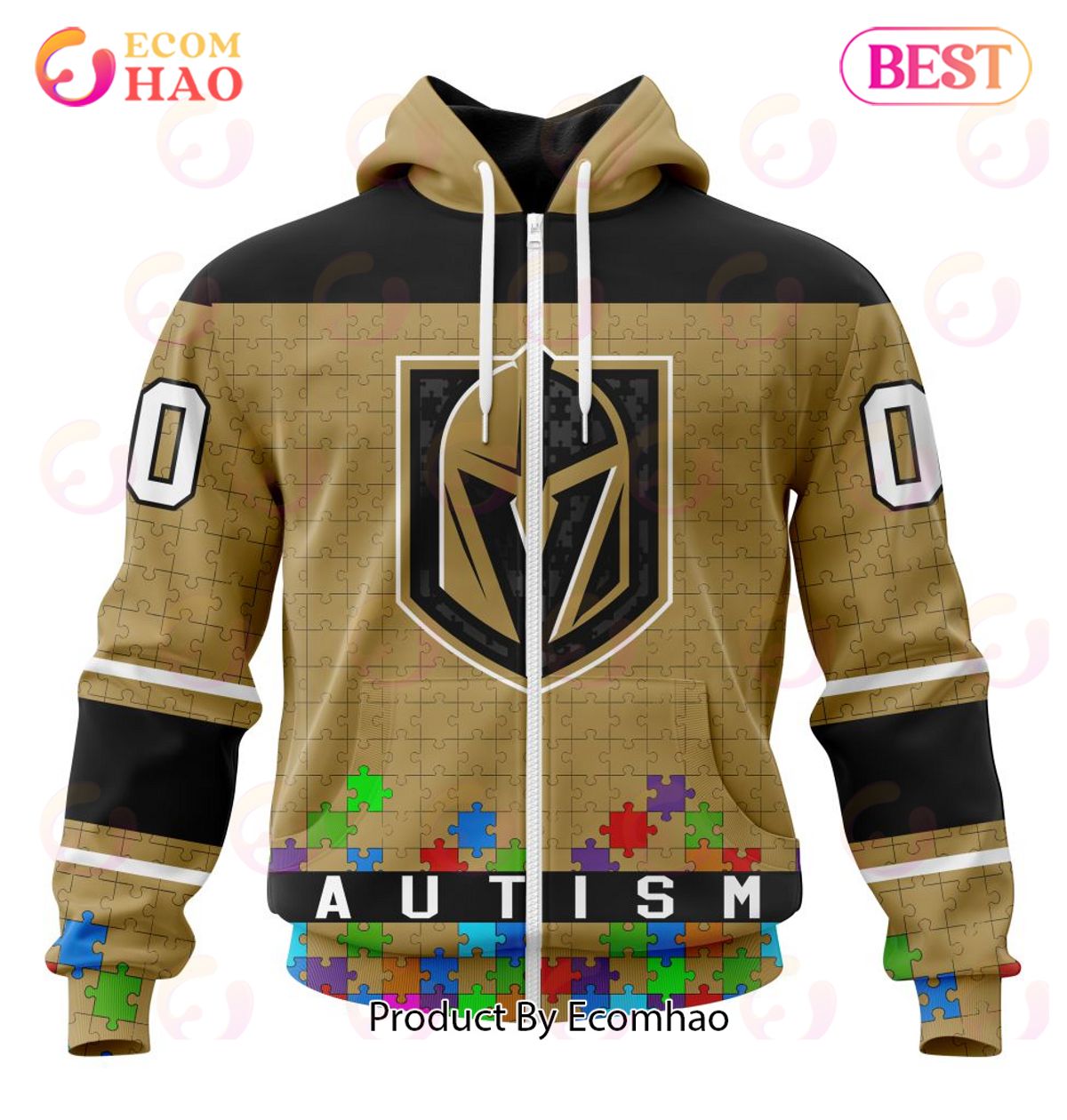 NHL Vegas Golden Knights Specialized Unisex Kits Hockey Fights Against Autism 3D Hoodie