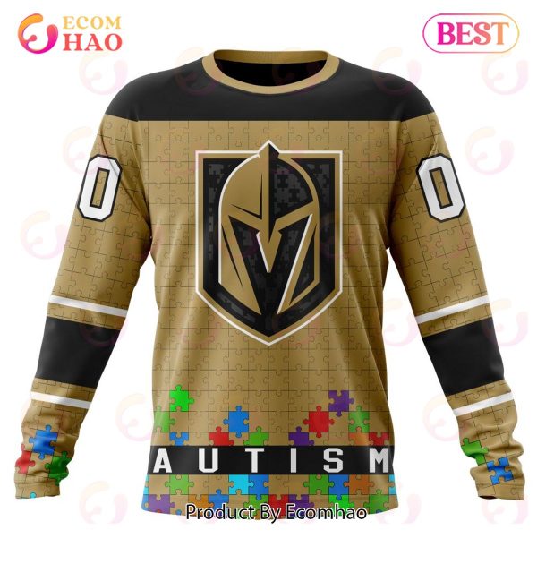 NHL Vegas Golden Knights Specialized Unisex Kits Hockey Fights Against Autism 3D Hoodie