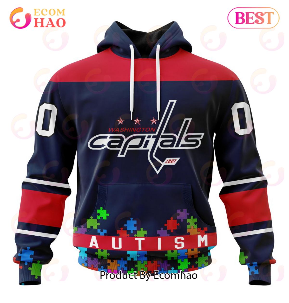 NHL Washington Capitals Specialized Unisex Kits Hockey Fights Against Autism 3D Hoodie