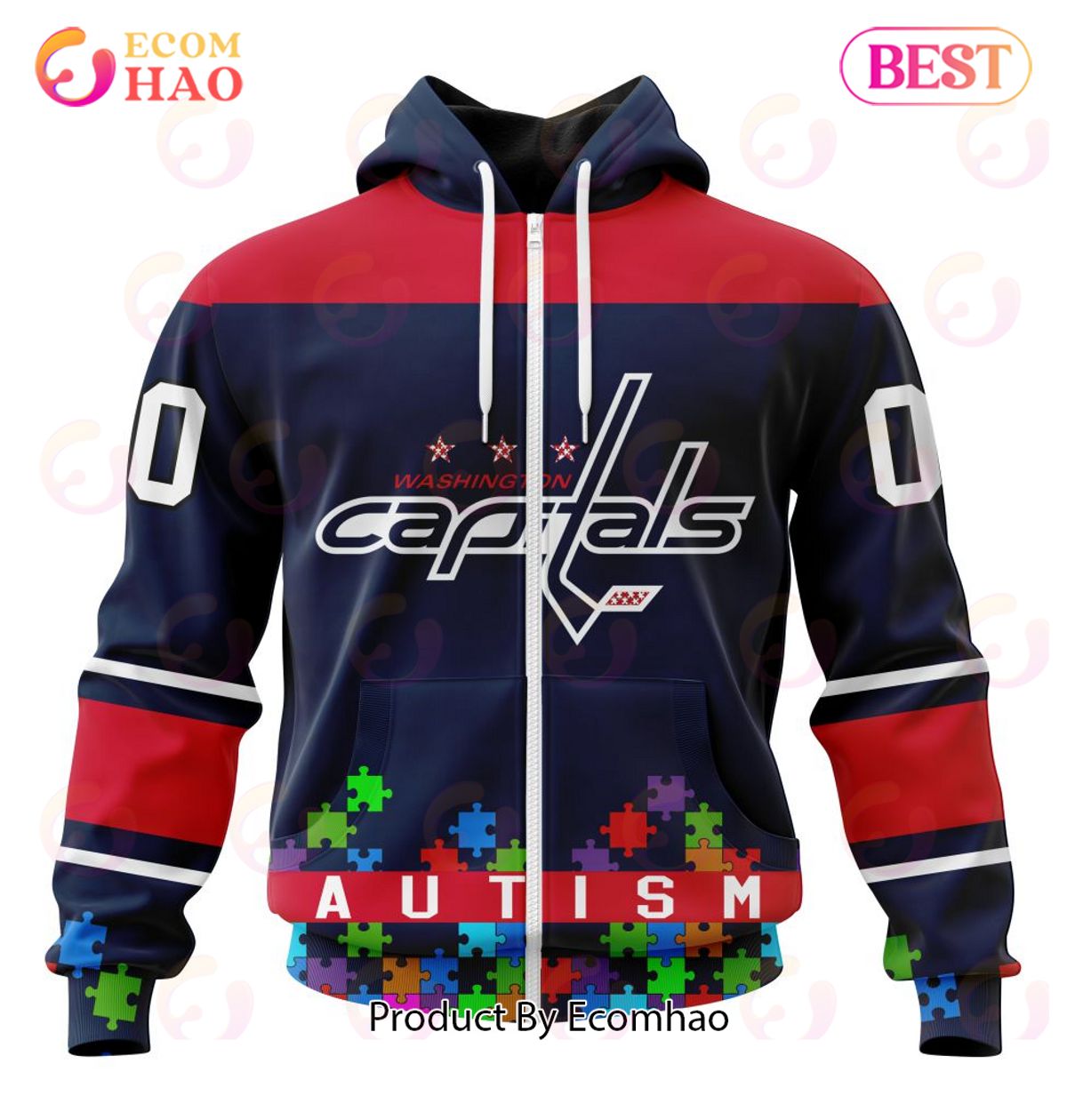 NHL Washington Capitals Specialized Unisex Kits Hockey Fights Against Autism 3D Hoodie