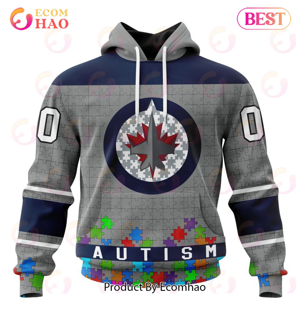NHL Winnipeg Jets Specialized Unisex Kits Hockey Fights Against Autism 3D Hoodie