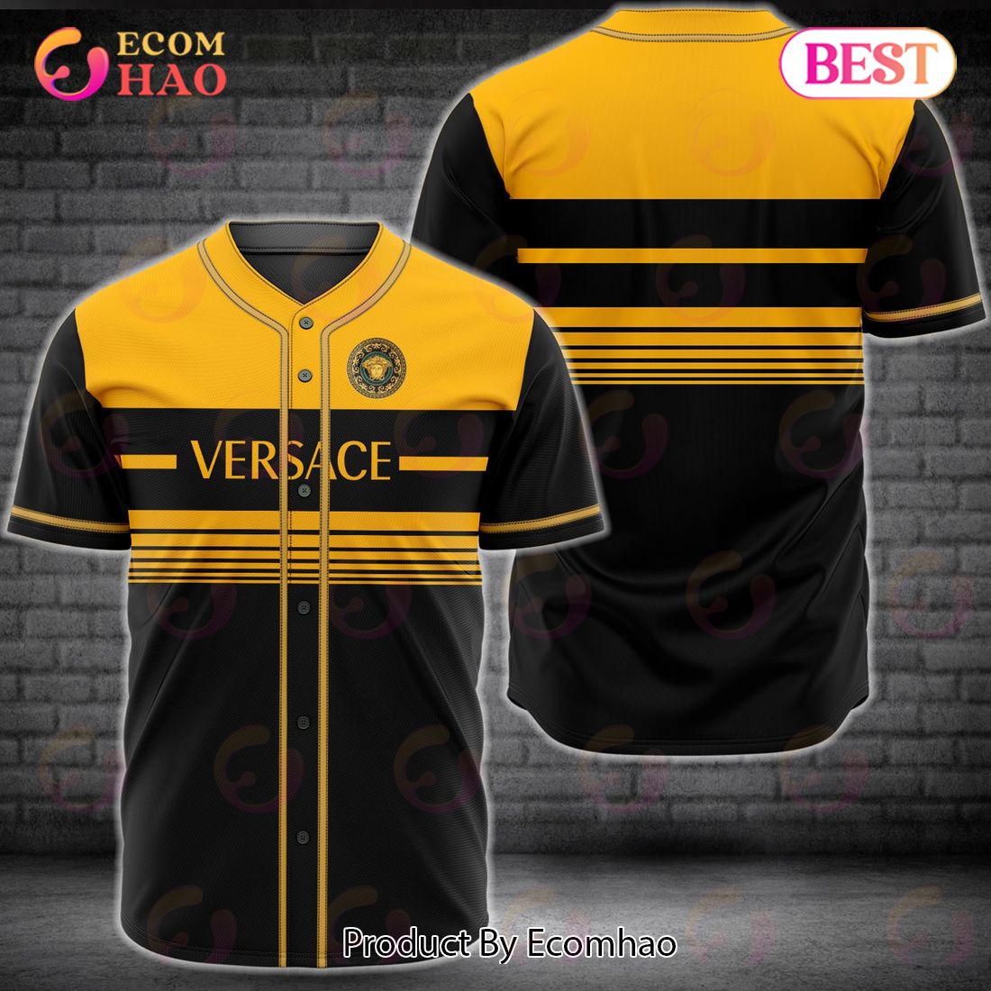 Versace Black Gold Horizontal Pattern Luxury Brand Jersey Limited Edition