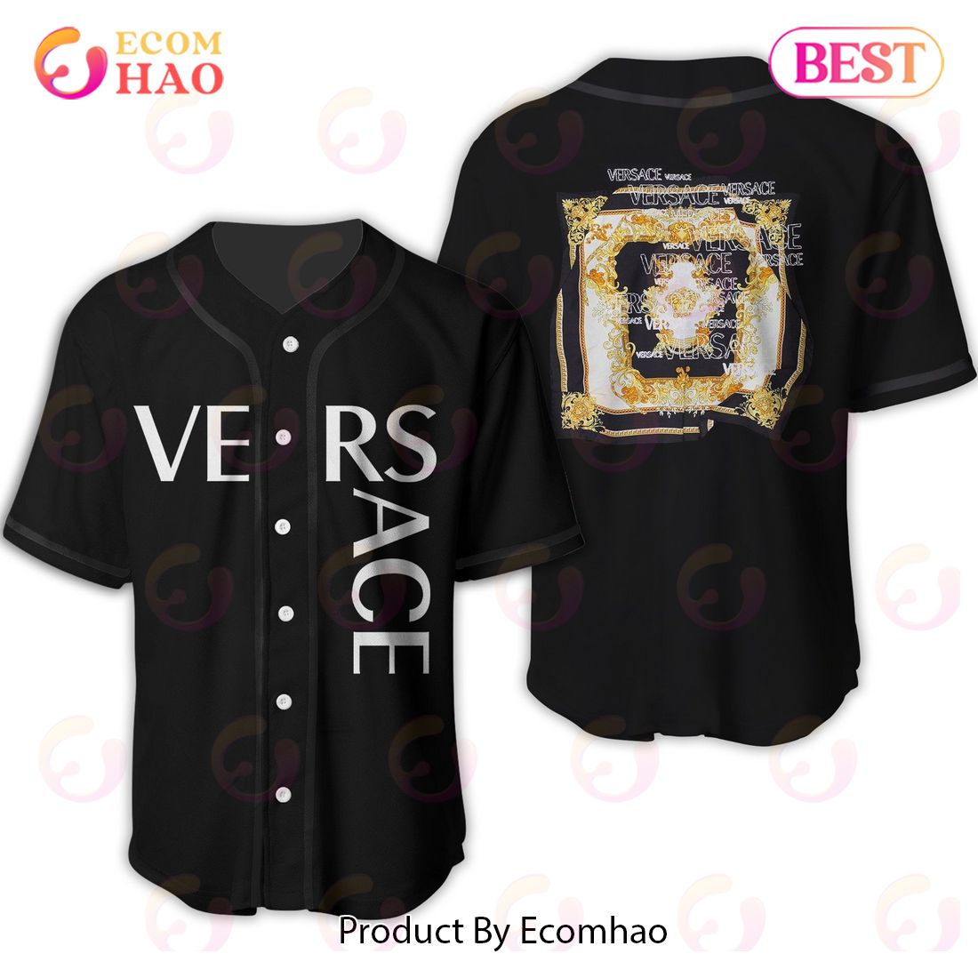 Versace Black Mix Gold Pattern Luxury Brand Jersey Limited Edition