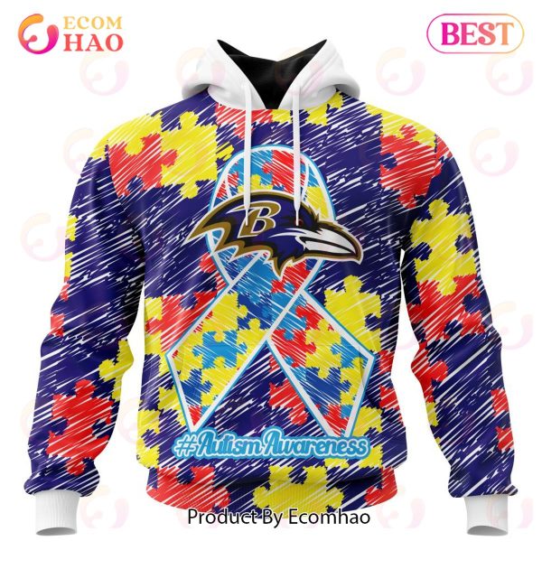 NFL Baltimore Ravens Special Autism Awareness Design 3D Hoodie