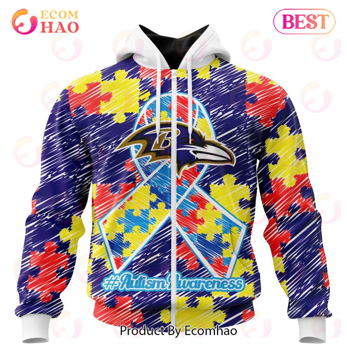 NFL Baltimore Ravens Special Autism Awareness Design 3D Hoodie