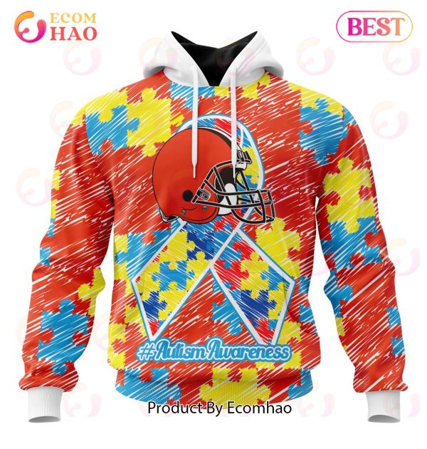 NFL Cleveland Browns Special Autism Awareness Design 3D Hoodie