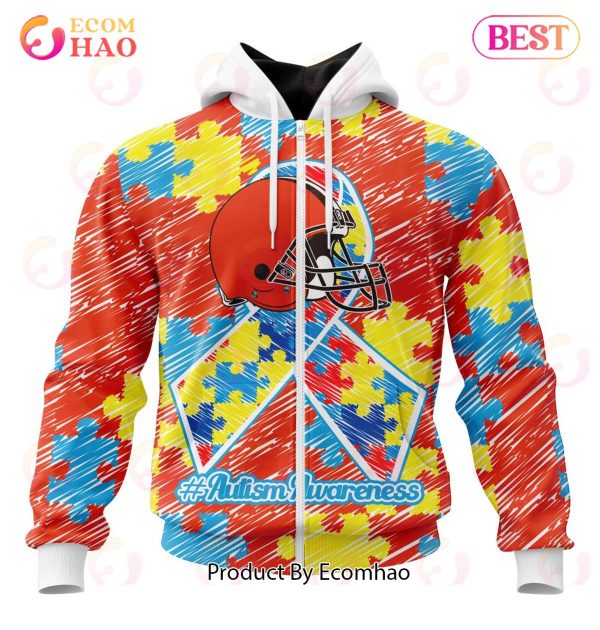 NFL Cleveland Browns Special Autism Awareness Design 3D Hoodie