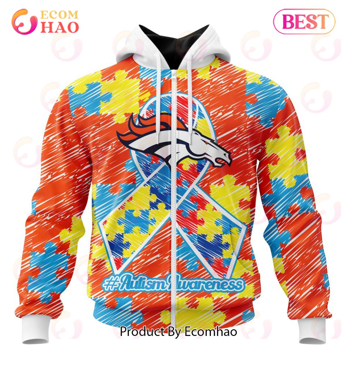 NFL Denver Broncos Special Autism Awareness Design 3D Hoodie