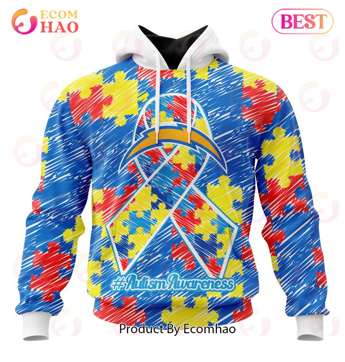 NFL Los Angeles Chargers Special Autism Awareness Design 3D Hoodie