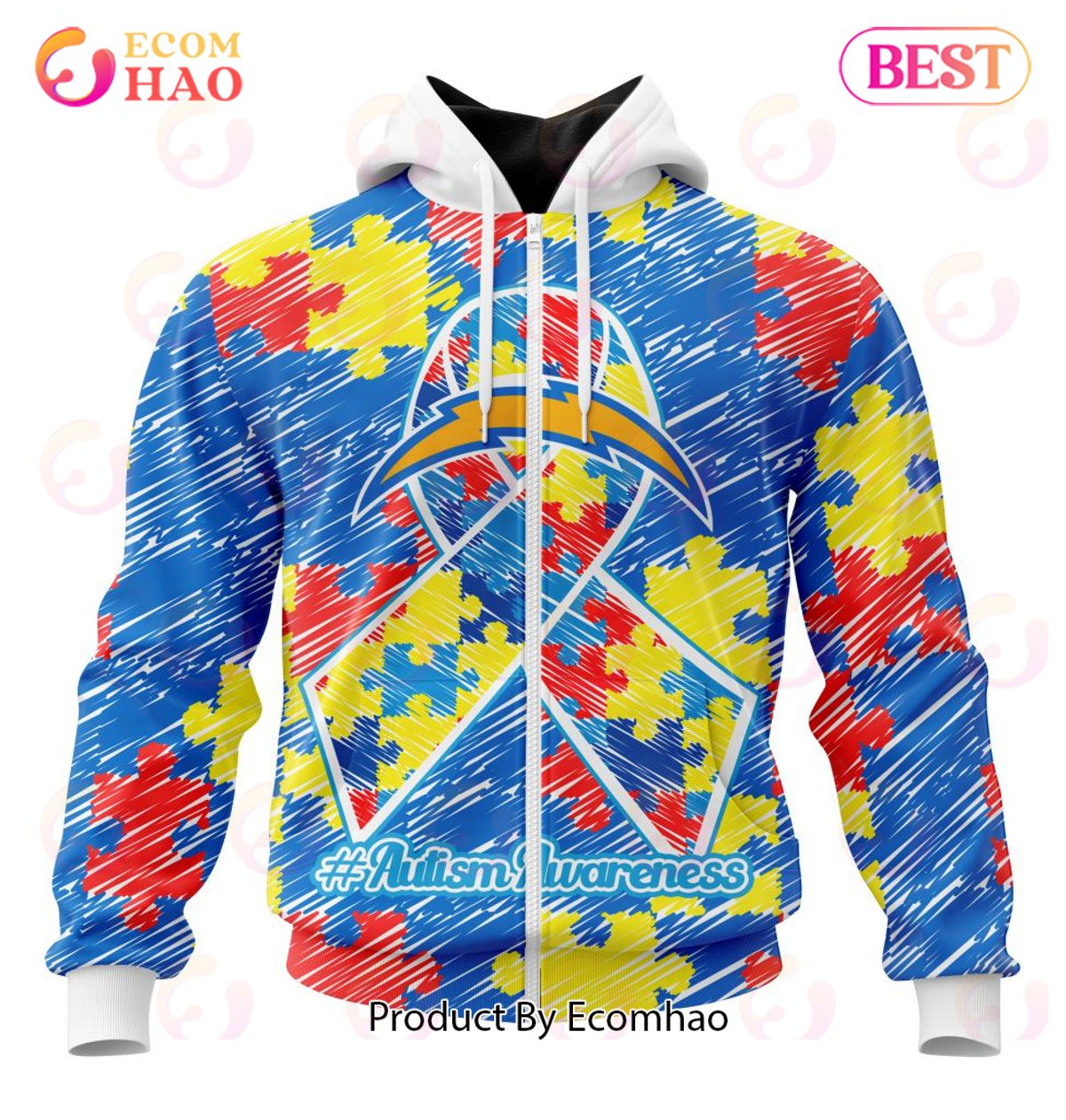 NFL Los Angeles Chargers Special Autism Awareness Design 3D Hoodie