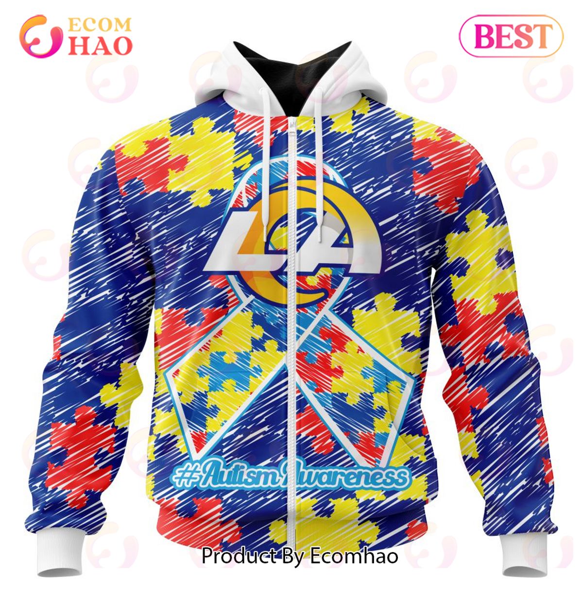 NFL Los Angeles Rams Special Autism Awareness Design 3D Hoodie