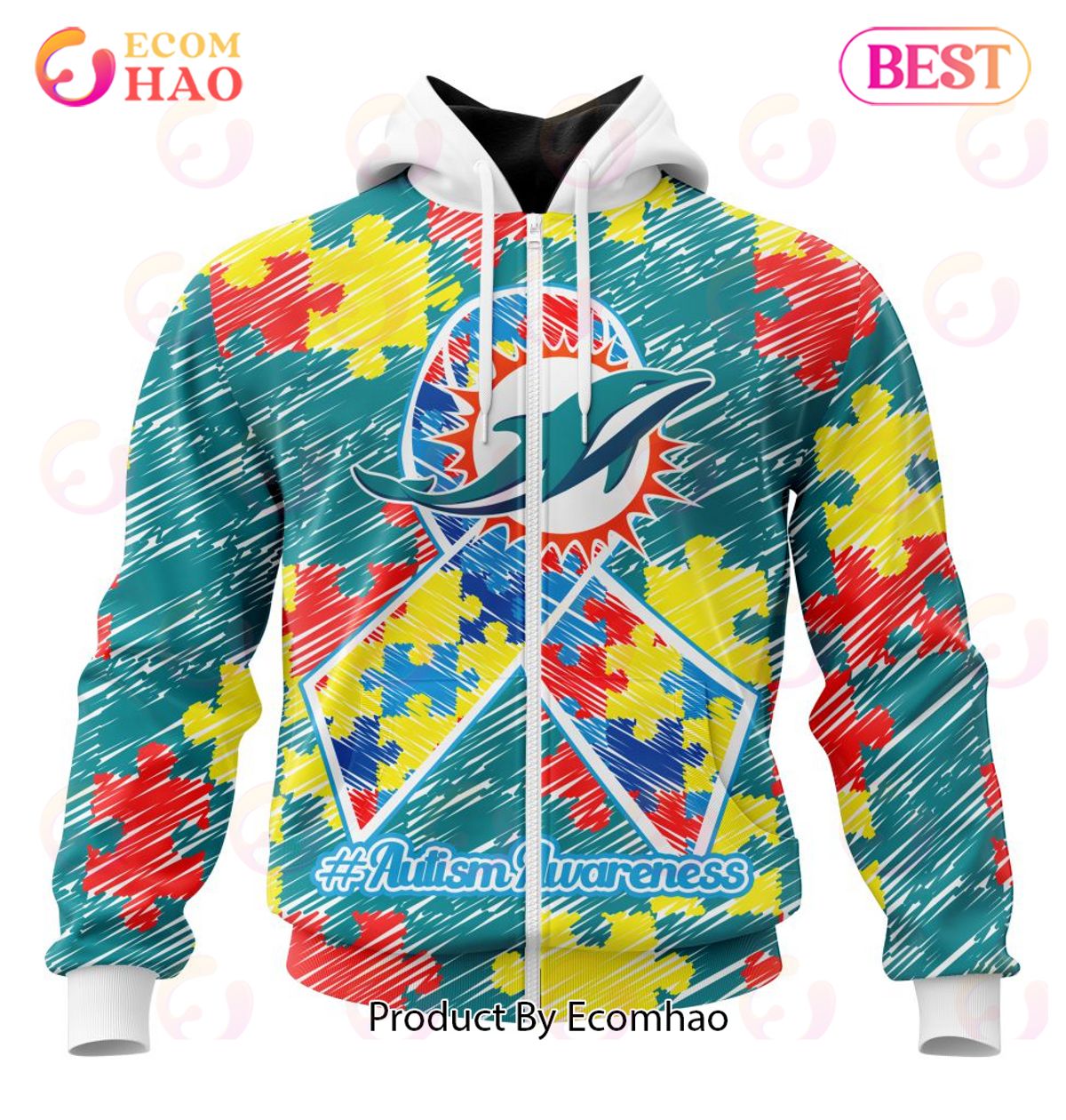 NFL Miami Dolphins Special Autism Awareness Design 3D Hoodie