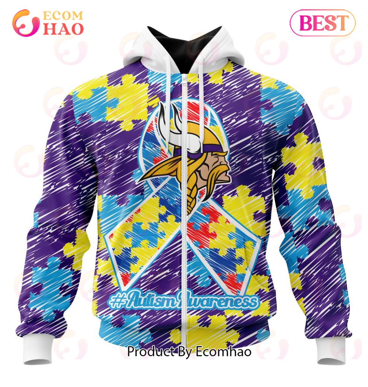 NFL Minnesota Vikings Special Autism Awareness Design 3D Hoodie