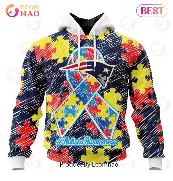NFL New England Patriots Special Autism Awareness Design 3D Hoodie