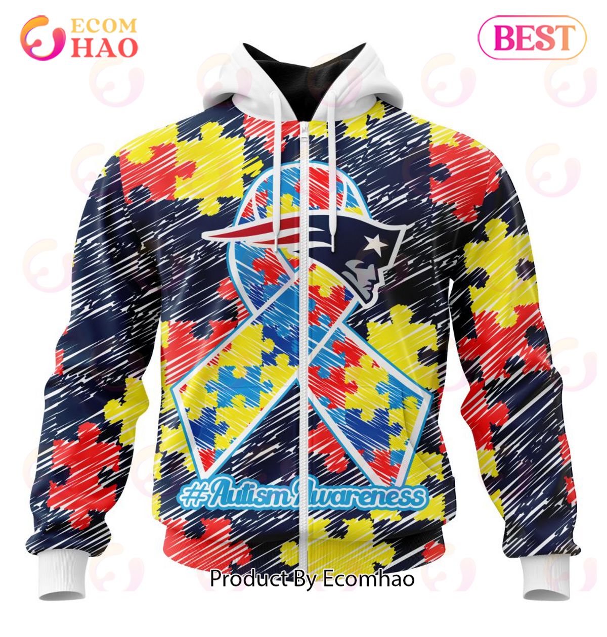 NFL New England Patriots Special Autism Awareness Design 3D Hoodie