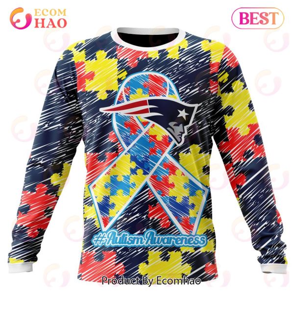 NFL New England Patriots Special Autism Awareness Design 3D Hoodie