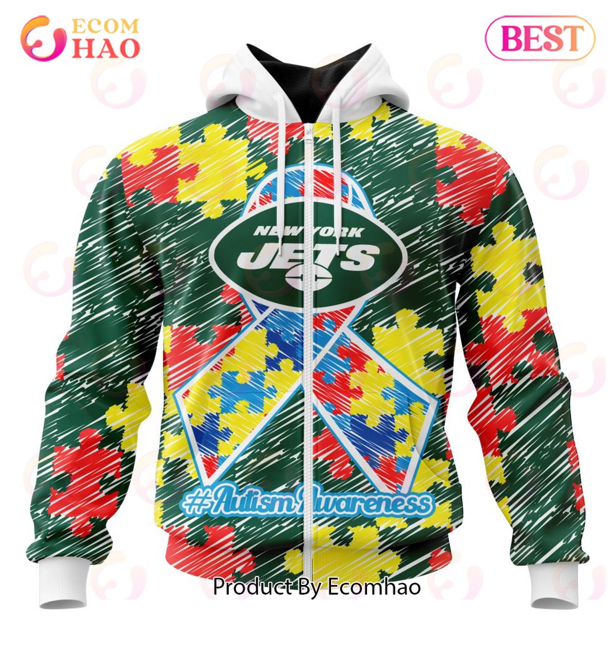 NFL New York Jets Special Autism Awareness Design 3D Hoodie