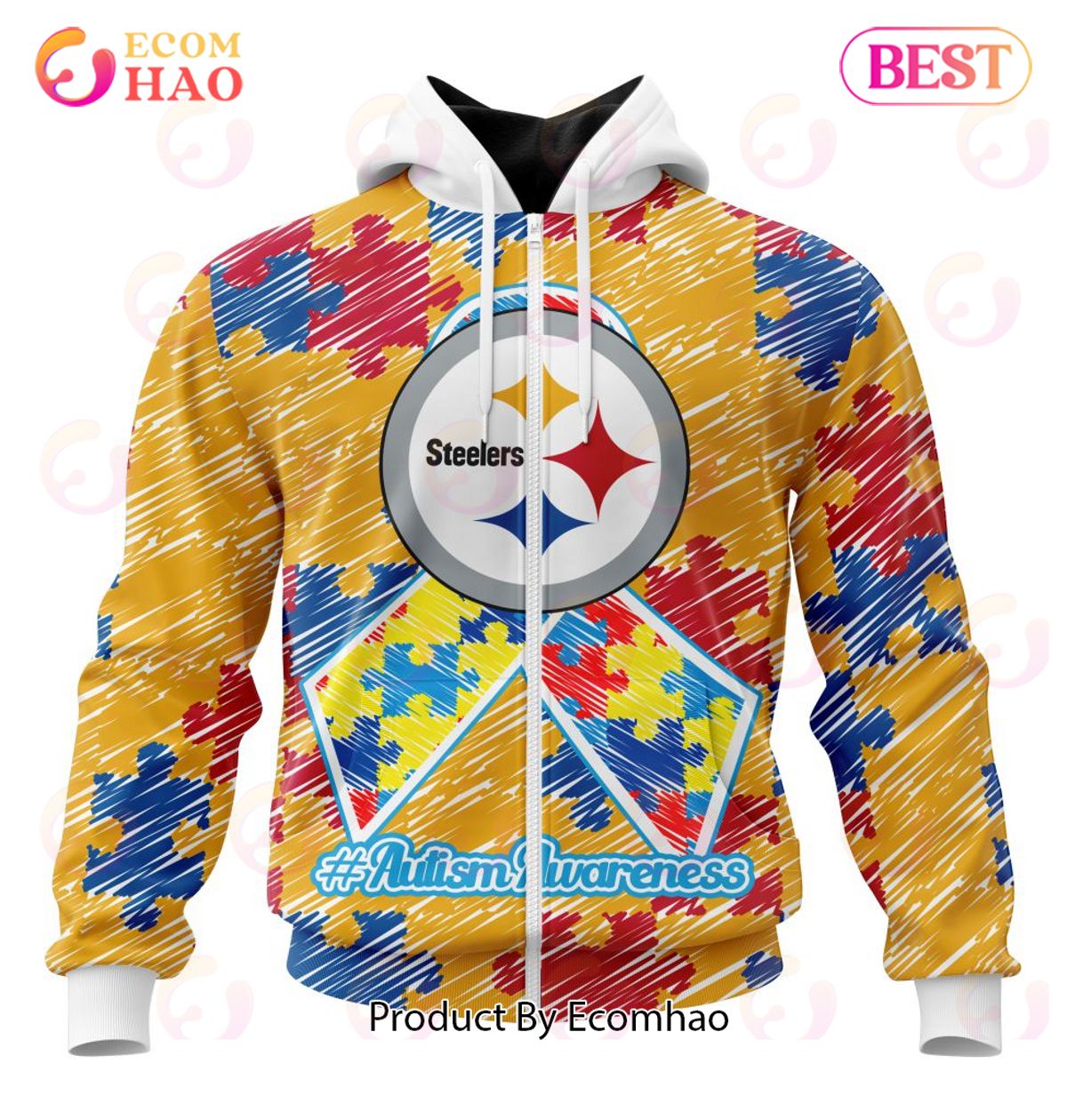 NFL Pittsburgh Steelers Special Autism Awareness Design 3D Hoodie